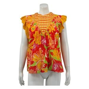 Verb by Pallavi Singhee Anthropologie Womens Eyelet Lace Top Medium Pink Combo